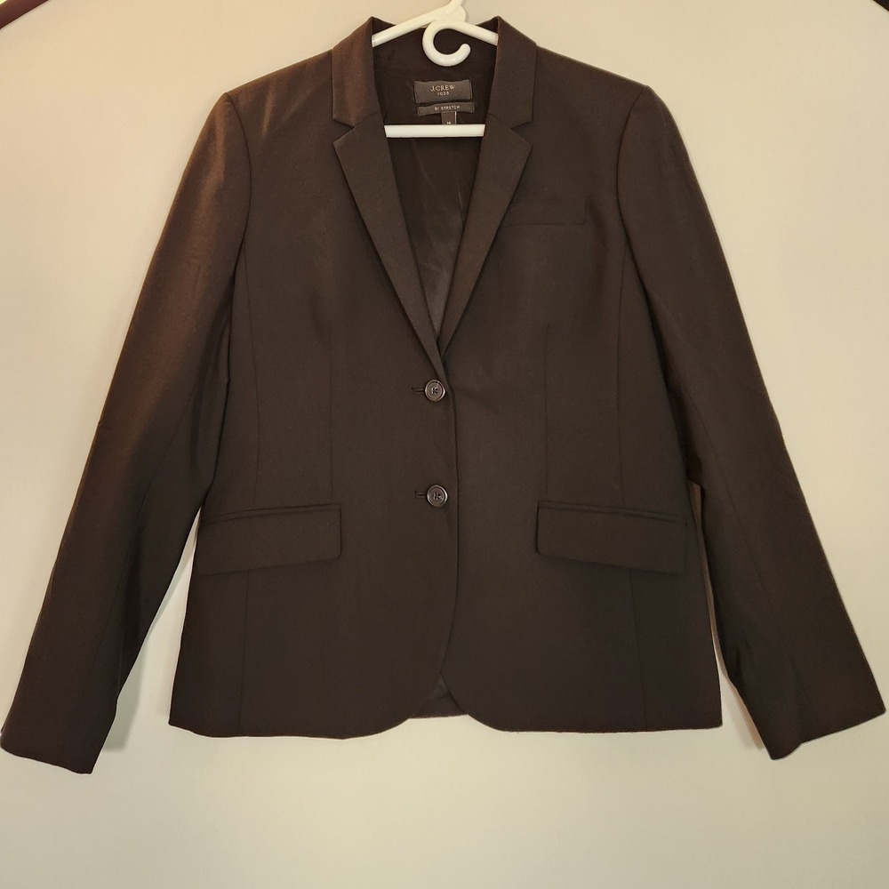 J.Crew Wool Blazer Jacket Womens Size 14 Black Two Button Notch Lapel Pockets